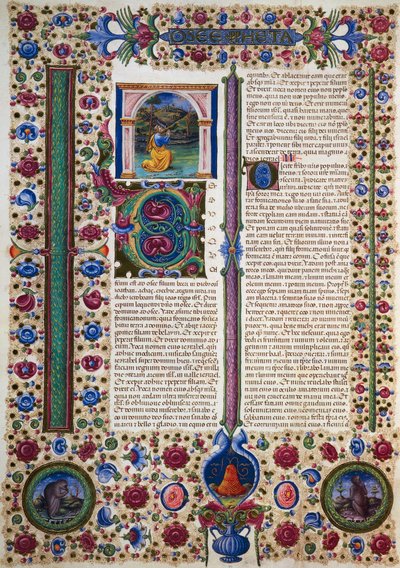 Incipit del Libro del Profeta Oseas, del Volumen II de la Biblia de Borso d