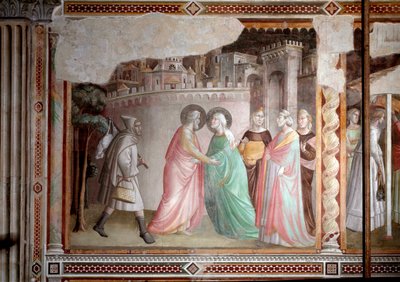 La vida de la Virgen: encuentro de Joaquín y Ana en la puerta dorada de Taddeo Gaddi