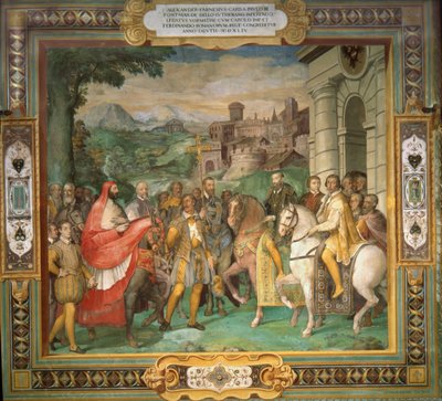 El encuentro del emperador del Sacro Imperio Romano Carlos V y Alessandro Farnese en 1544 de Taddeo Zuccari