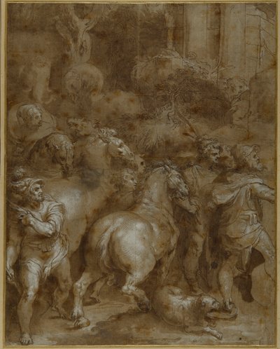 Caballos y hombres, mirando a la derecha de Taddeo Zuccaro