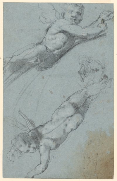 Bocetos de dos putti alados y una urna de Taddeo Zuccaro