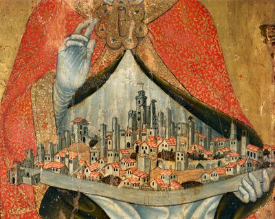 Vista de la ciudad de San Gimignano, con casas y monumentos (detalle) de Taddeo di Bartolo