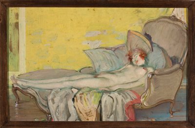 Desnudo de una niña en un sofá de Tadeusz Makowski
