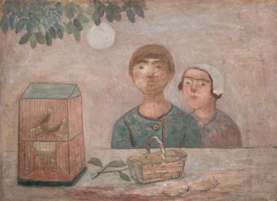 Niños ante una jaula con pájaros de Tadeusz Makowski