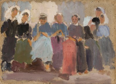 Mujeres tejiendo - boceto de Tadeusz Makowski