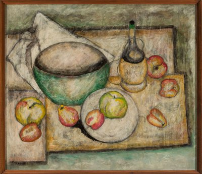 Naturaleza muerta con cuenco verde y frutas de Tadeusz Makowski