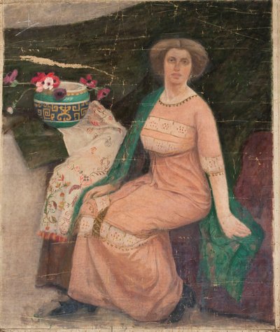 Retrato de una dama con vestido rosa (Wanda Popławska) de Tadeusz Makowski