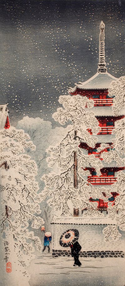 Nieve en Asakusa, Yedo, provincia de Musashi de Takahashi Hiroaki