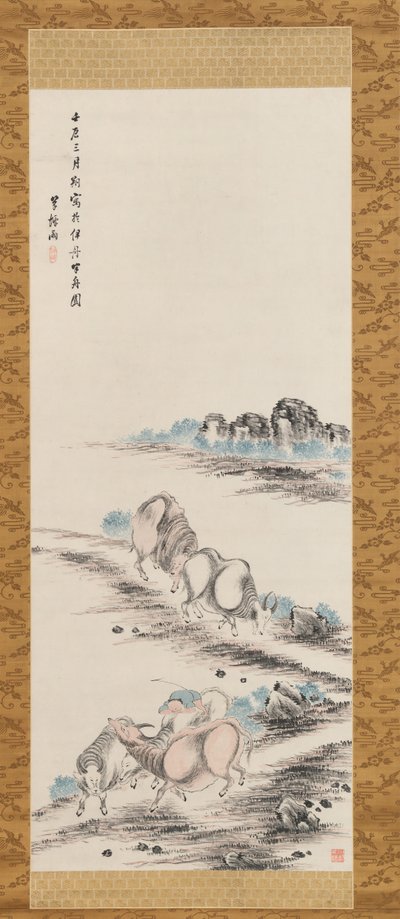 Bueyes y pastor, 1832 de Takahashi Sohei