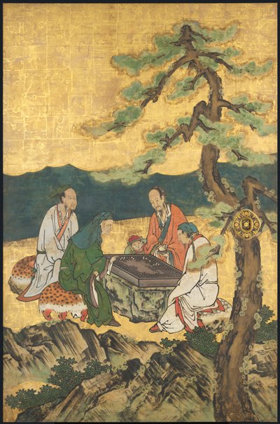 Una partida de Go, de los Cuatro
realizaciones, principios del siglo XVII (Pantalla deslizante; tinta, color y oro sobre papel) de Takanobu Kano