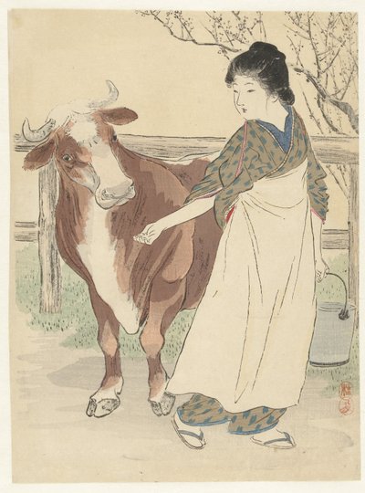 Lechera con vaca de Takeuchi Keishū