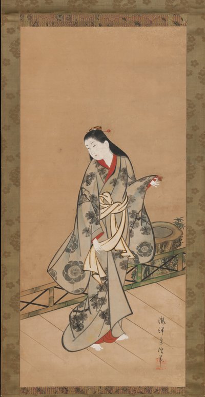 Mujer en la veranda, ca. 1730 de Takizawa Shigenobu