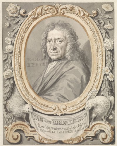 Retrato de Johannes (Jan) van Bronkhorst enmarcado con flores y dos pájaros de Tako Hajo Jelgersma