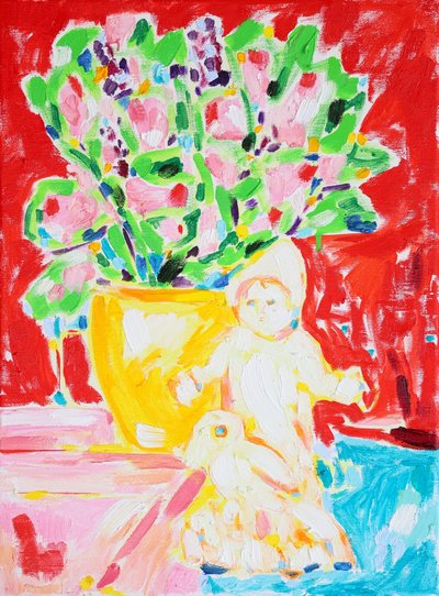 Flores de vivos colores y una muñeca de Tamara Jare