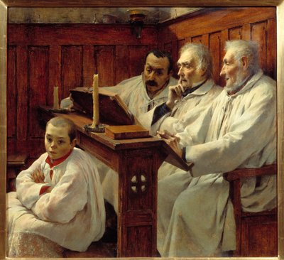 El Credo Sacerdotes y niño del coro leyendo la Biblia. Pintura de Tancrede Bastet (1858-1942) Siglo XX Grenoble, Museo de Bellas Artes ¡Atención! El uso de esta obra puede estar sujeto a una solicitud de autorización de terceros o a tasas adicionales de Tancrede Bastet