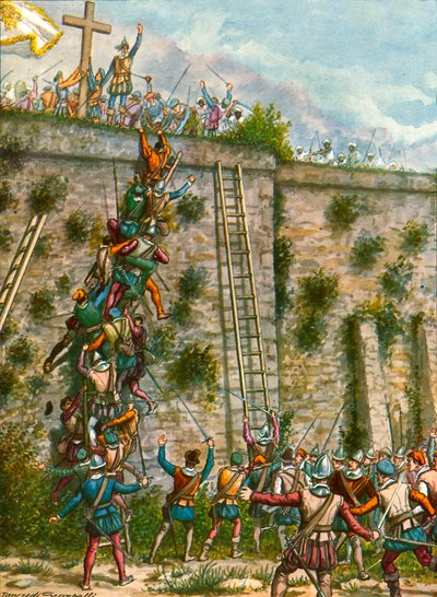 Asalto de los Portugueses a las murallas de Adén de Tancredi Scarpelli