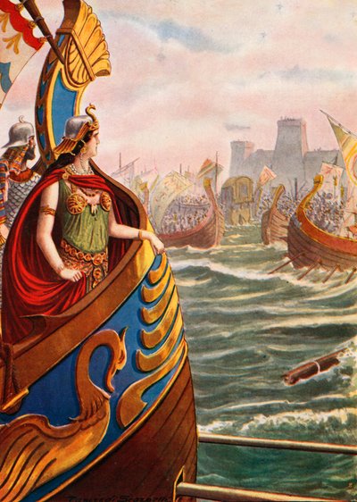 Cleopatra en la batalla de Actium de Tancredi Scarpelli