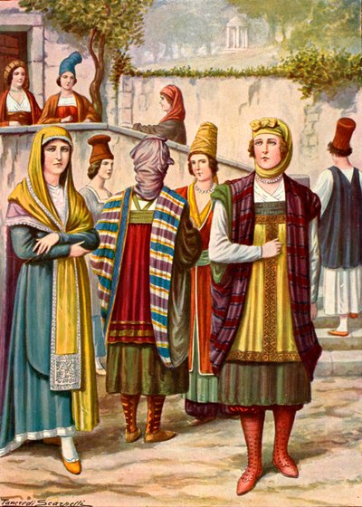 Trajes del siglo XIX, como se encuentran en Grecia, Argentina, etc. de Tancredi Scarpelli