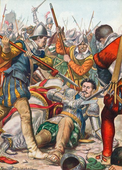Gaston de Foix muriendo en la batalla de Rávena en 1512 de Tancredi Scarpelli
