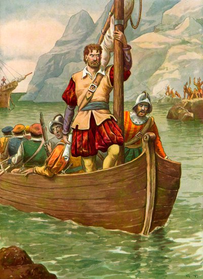 Giovanni da Verrazzano en el río Hudson de Tancredi Scarpelli