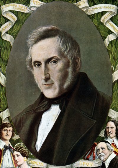 Retrato de Alessandro Manzoni (1785 - 1873), escritor italiano Ilustración de Tancredi Scarpelli (1866-1937) de "Storia d