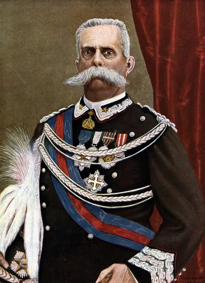 Retrato de Humberto I Rey de Italia (1844-1900) Ilustración de Tancredi Scarpelli (1866-1937) de "Storia d