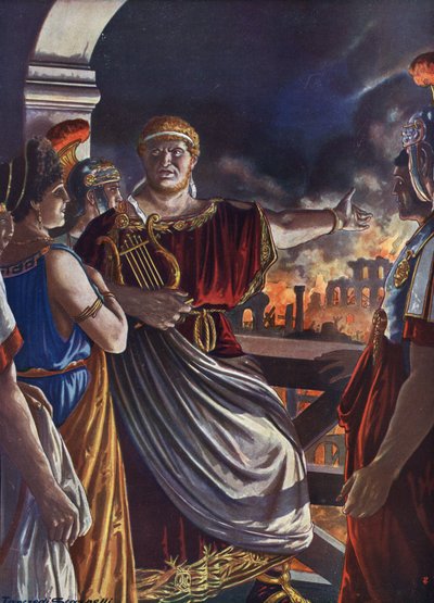 Antigüedad romana: "El emperador Nerón mira el Gran Incendio de Roma de Tancredi Scarpelli