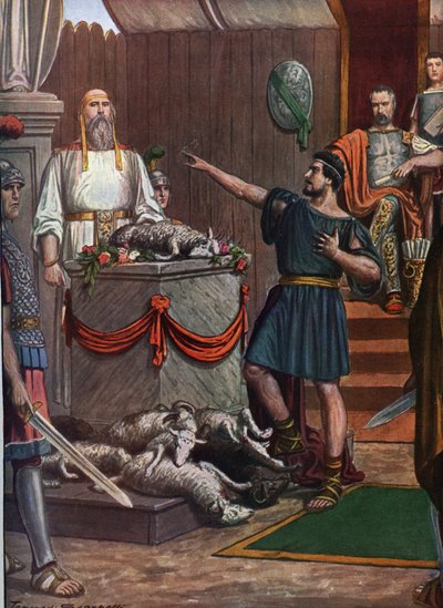Antigüedad romana, Tercera guerra samnita: Ceremonia samnita y sacrificio en homenaje a las divinidades antes de la batalla de Aquilonia en 293 a.C. (Tercera guerra samnita, ceremonia en honor a los dioses samnitas antes de la batalla de Aquilonia, 293 a.C de Tancredi Scarpelli