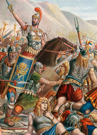 La Batalla de Vercellae, también llamada Batalla de la Llanura Raudine de Tancredi Scarpelli