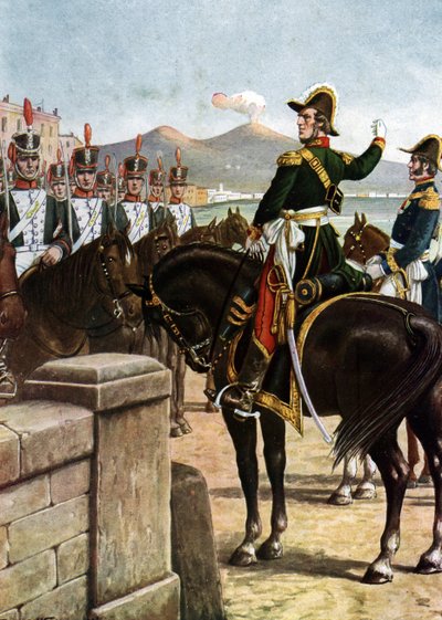 Sublevación en el Reino de las Dos Sicilias (1820): "El militar Guglielmo Pepe arengó a sus tropas en 1820 en Nápoles, Italia - (El patriota italiano Guglielmo Pepe en el Puente de la Maddalena en Nápoles durante el movimiento revolucionario de Tancredi Scarpelli