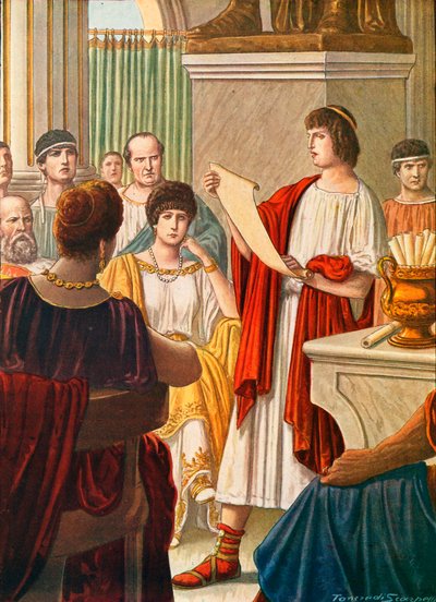 Virgilio leyendo sus poemas a Augusto con Octavia presente de Tancredi Scarpelli