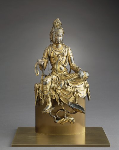 Bodhisattva sentado Avalokitesvara, siglo VIII (bronce dorado) de Tang Dynasty Chinese School