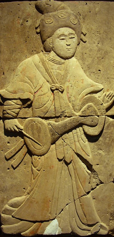 Estela de terracota con músico, Dinastía Tang de Tang Dynasty Chinese School
