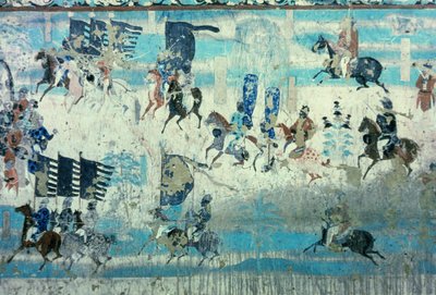 Zhang Yichao, Gobernador de Gansu Occidental en excursión para luchar contra los tibetanos, dinastía Tang, 850-907 (pintura mural) de Tang Dynasty Chinese School
