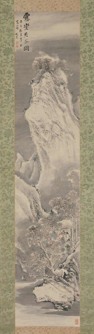Preparando té en una cabaña cubierta de nieve, 1791 de Tani Buncho