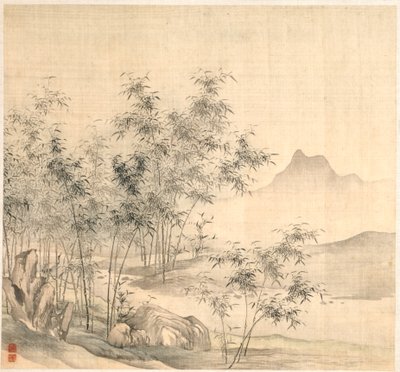 Una grulla solitaria en el bosque de bambú, principios de 1600 de Tao Hong
