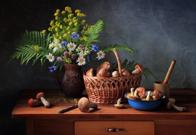 Recolección de setas en el bosque de Tatyana Skorokhod