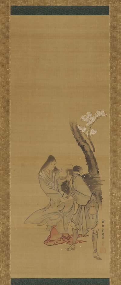Una mujer y un recolector de leña bajo un cerezo, finales del siglo XVIII-principios del siglo XIX de Tawaraya Sōri