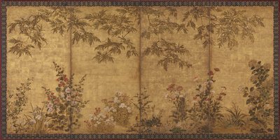 Árbol de mimosa, amapolas y otras flores de verano, período Edo, 1630-1670 de Tawaraya Sosetsu