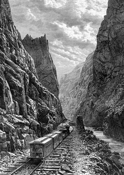 Un tren pasando por las Montañas Rocosas, EE.UU., siglo XIX de Taylor