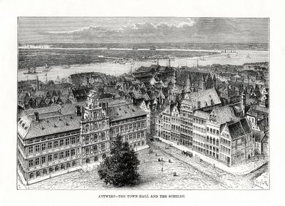 Ayuntamiento y río Escalda, Amberes, Bélgica, 1879 de Taylor