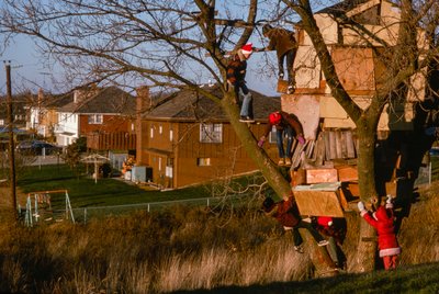 Niños en una elaborada casa del árbol, Kansas City de Ted Spiegel