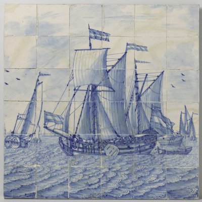 Panel de azulejos con un paisaje marino de Tegelbakkerij aan de Delftschevaart