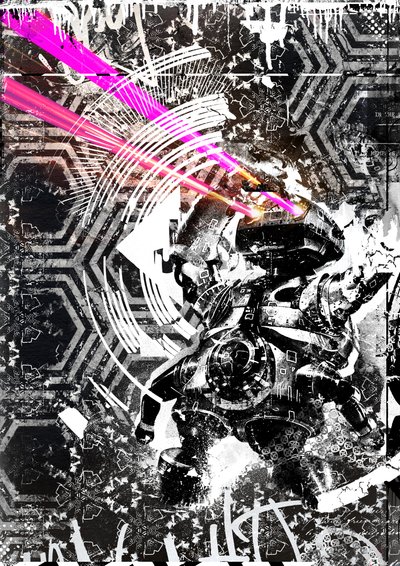 Robótica láser, 2016 (Collage sobre lienzo) de Teis Albers