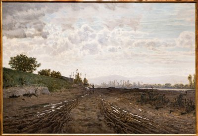 Una mañana a lo largo del río Arno. Excavadores de arena a lo largo del Arno, c.1868 (óleo sobre lienzo) de Telemaco Signorini