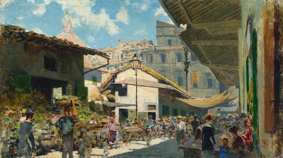 Old Market, c.1882-84 (óleo sobre cartón) de Telemaco Signorini