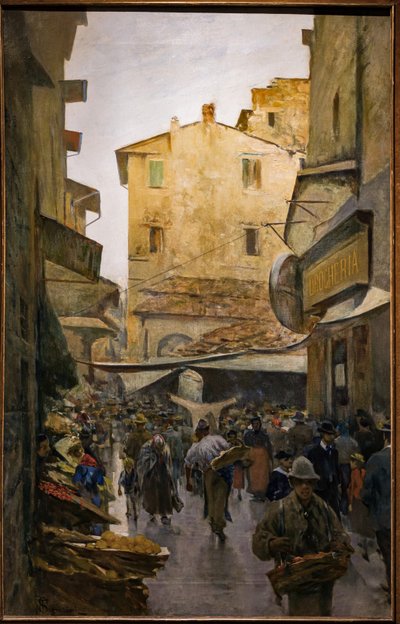 El Viejo Mercado desde la calle Degli Speziali, c.1882 (óleo sobre lienzo) de Telemaco Signorini