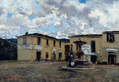La plaza de Settignano, c.1889 (óleo sobre lienzo) de Telemaco Signorini