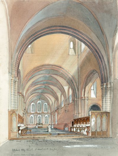 Coro y presbiterio de la Abadía de Lilleshall, siglo XIII, c1990-2010 de Terry Ball