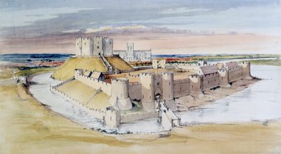 Ilustración del castillo de York, North Yorkshire, como podría haber sido a finales del siglo XIII, 1985 de Terry Ball